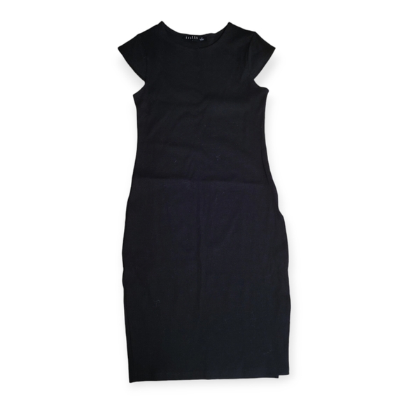 LIONESS DON'T BLAME ME MIDI DRESS Black Ribbed Cotton Spandex Cap Sleeve - Picture 2 of 6